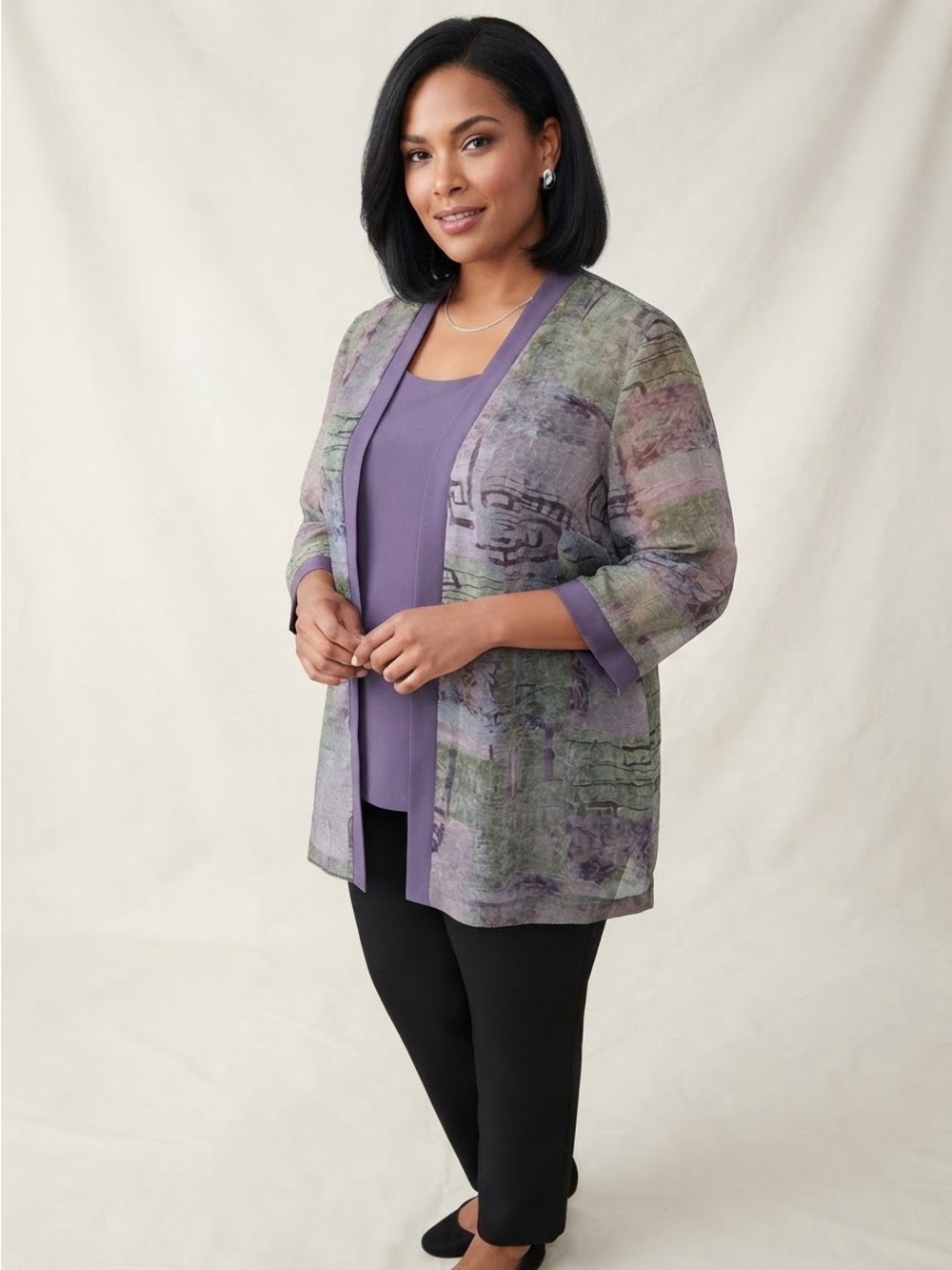 R&M Richards Purple Jacket & Shell Set Crinkle Abstract 18W